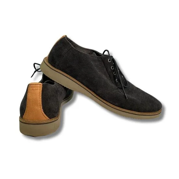 TOMS Men’s Preston Dress Shoes Micro Corduroy Black Lace Up Size 12 GUC - Picture 1 of 8